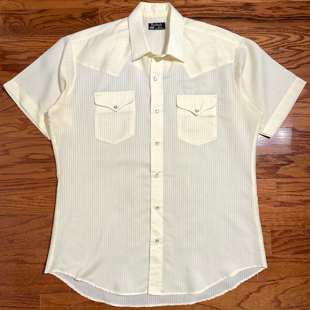 SOLD 💕Ruddock Bros Men’s Yellow Short Sleeve Pearl Snap Western Shirt Size XXL - Picture 3 of 9